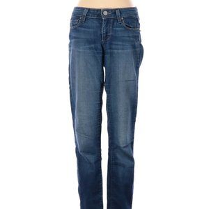Paige Jeans Blue Whiskering Flared Leg Cut Mid Rise Waist Sz 25 #436